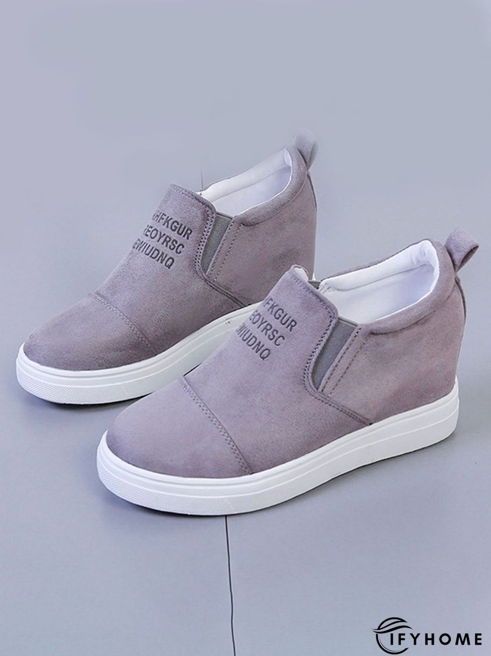 Letter Stitching Inner Heightening Round Toe Wedges | IFYHOME