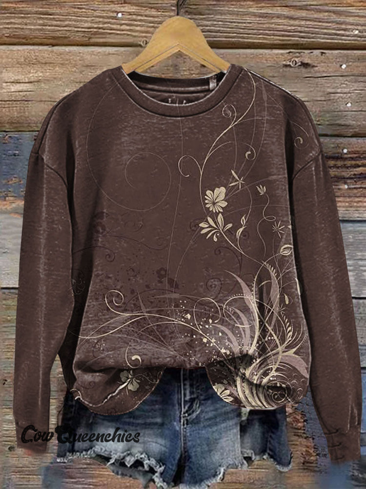 Vintage Flowers Print Casual Cotton Sweatshirt Multicolor / S