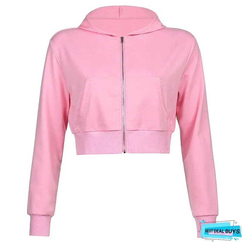Christmas Gift JMPRS Autumn Fashion Women Cropped Sweatshirts Harajuku 90s Hoodies Female Streetwear Aesthetics Zip Up Hooded Y2K Short Tops