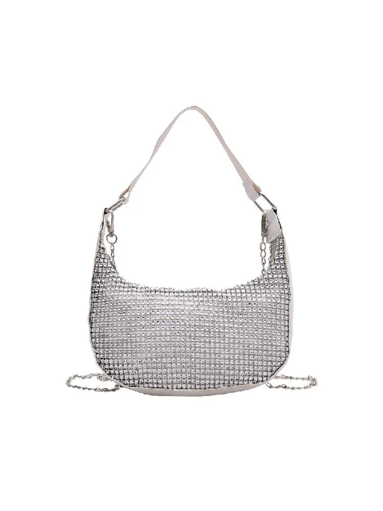 Acrylic Fashion Shoulder Handbags Women Party Chain Clutch Bags (Silver)
