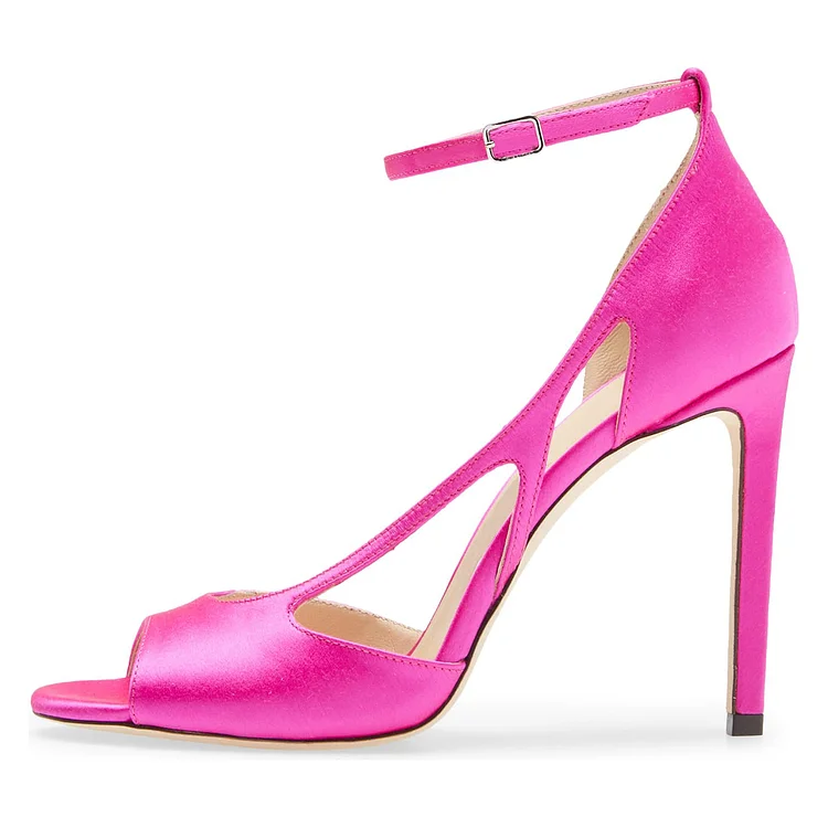 Fuchsia Satin Peep Toe Stiletto Heel Ankle Strap Sandals Vdcoo