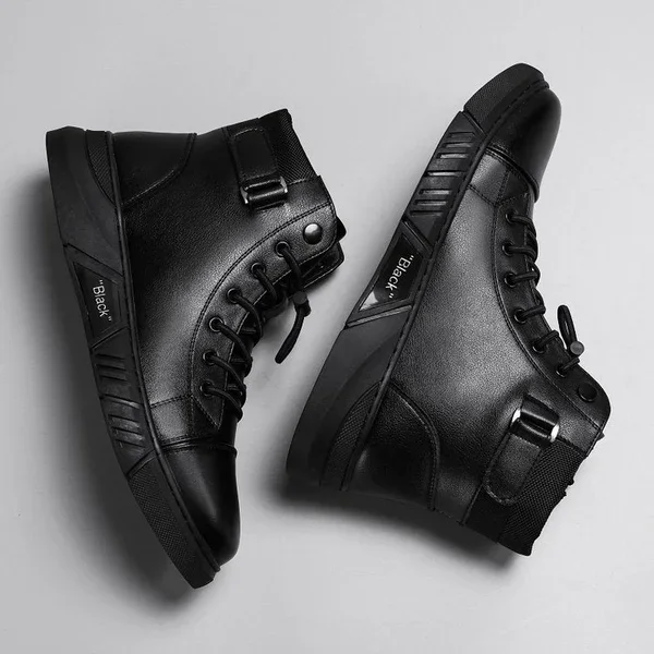 Men's Black Casual Versatile Genuine Leather Ankle Boots