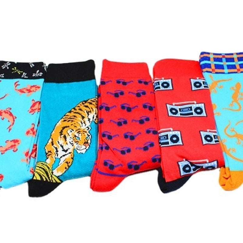 Men’s Cartoon Style Color Block Cotton Crew Socks A Pair