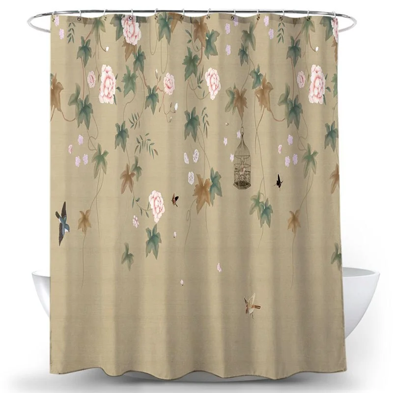 Flower Bird Shower Curtains Waterproof Bathroom Decor 3D Printed Fabric with Hooks Decoration Shower Curtain