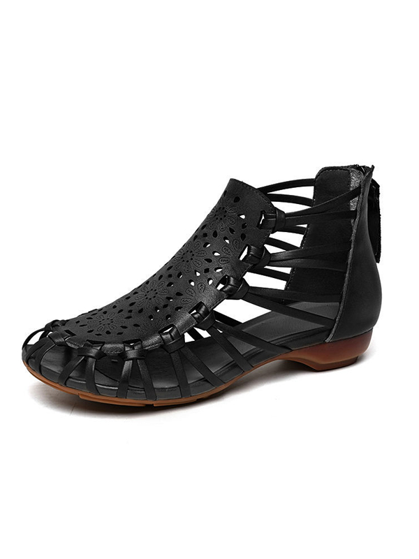Retro Hollow Round Toe Roman Sandals tjj Shicloths
