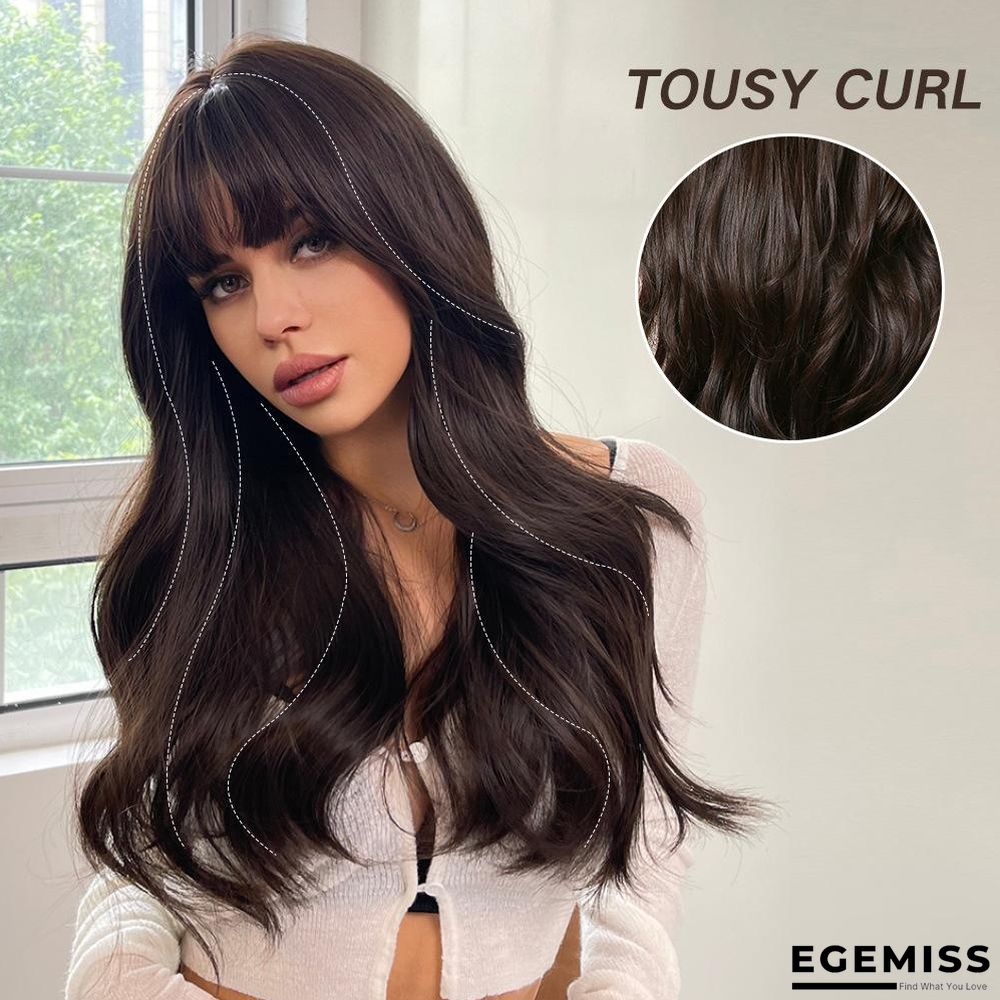 Long Brown Wigs with Bangs  Wave Synthetic Wigs for  Women | EGEMISS
