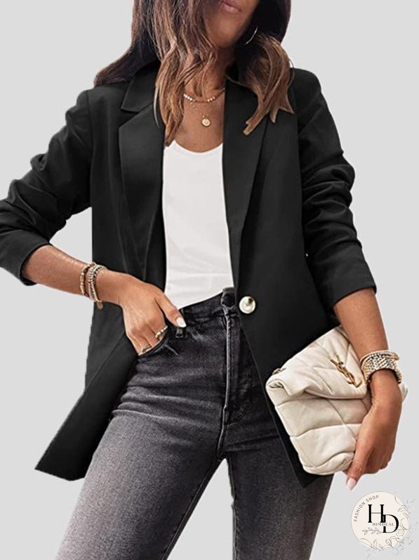 Blazers Casual Solid Lapel Slim Fit Long Sleeve Blazer for Women