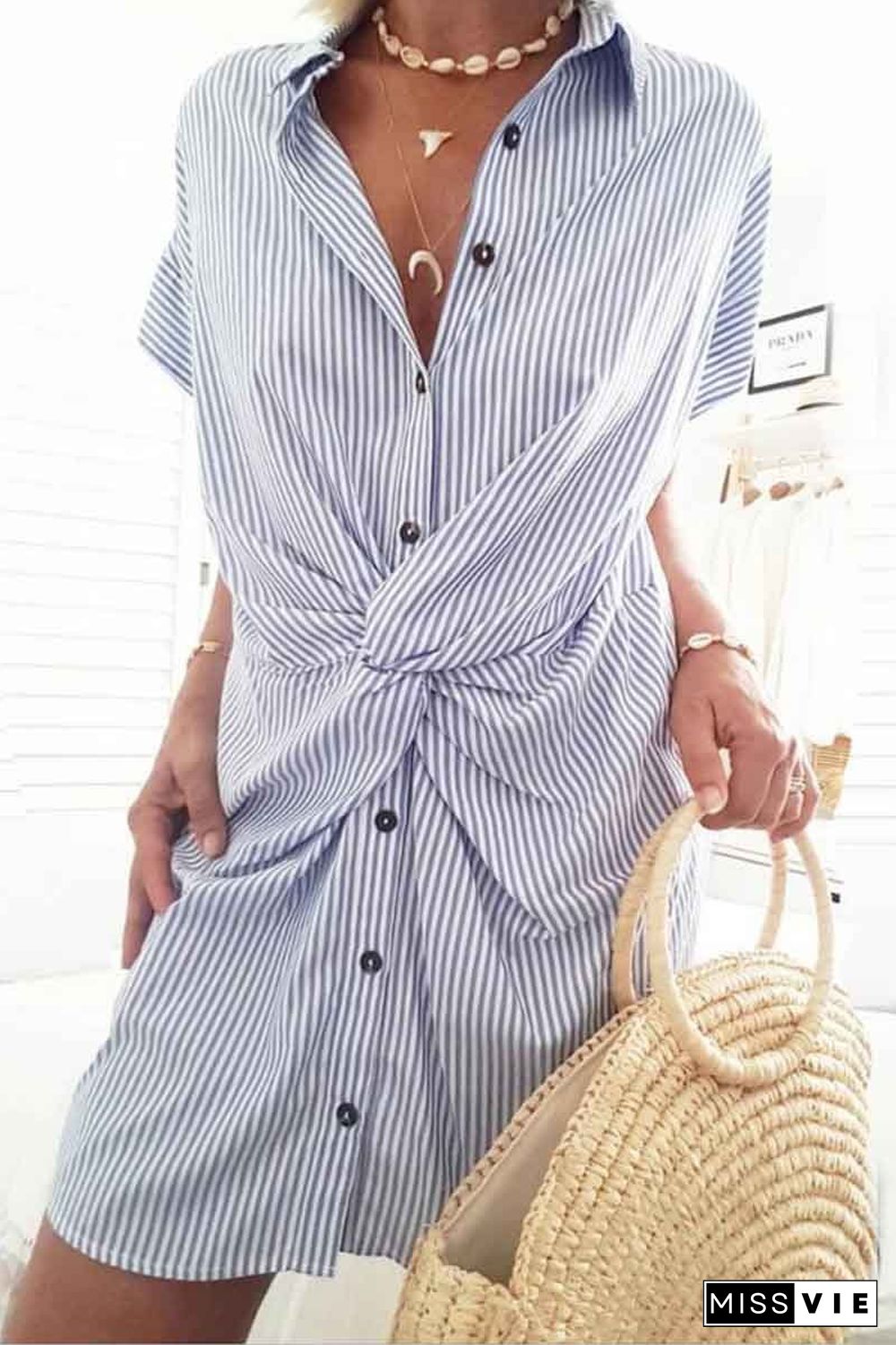 Slim Tied Striped Dress