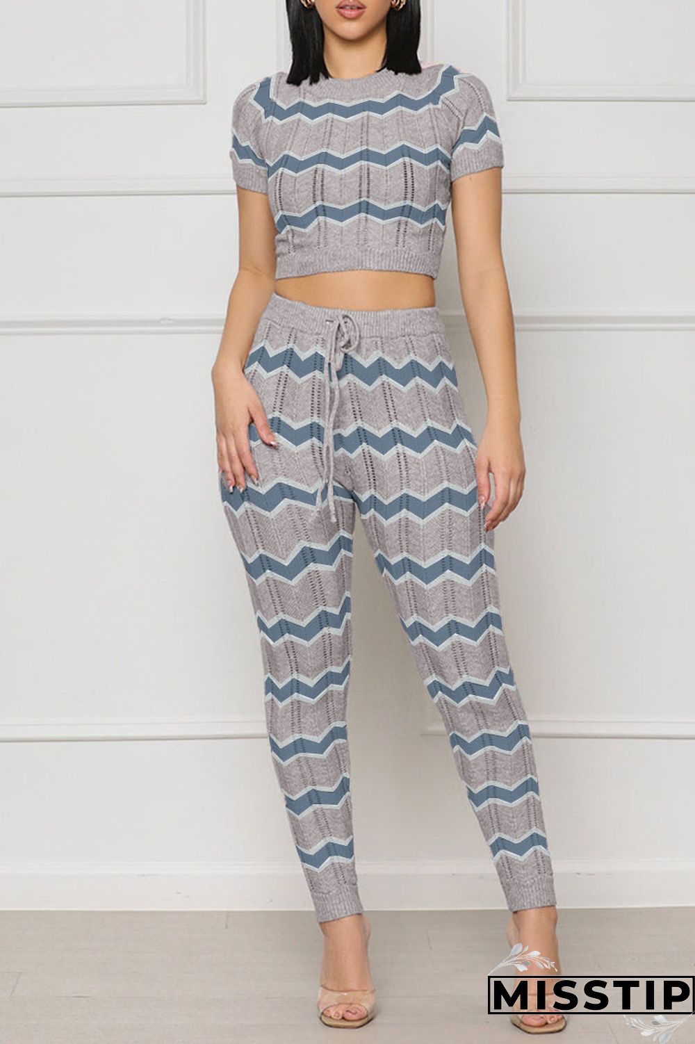 Pink Casual Patchwork O Neck Short Sleeve Two Pieces