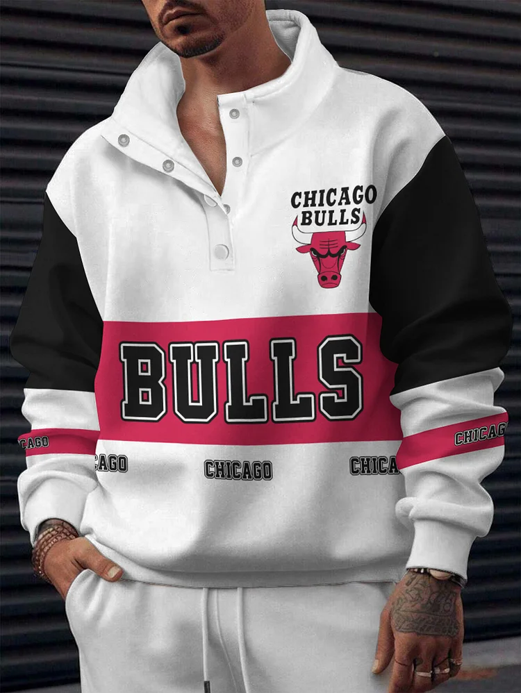 Chicago Bulls  2025 New Design Casual Snap Mockneck Pullover