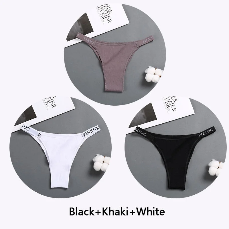 FINETOO 3Pcs/set Women Thongs Fashion Letter Cotton Panties M-XL Female Underpants Ladies Sexy Underwear Women Bikini Panty New