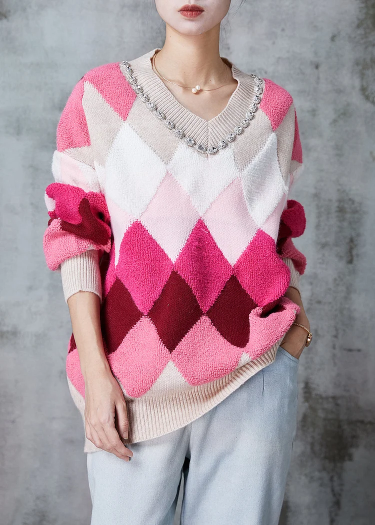 Style Rose Oversized Plaid Knit Sweater Spring