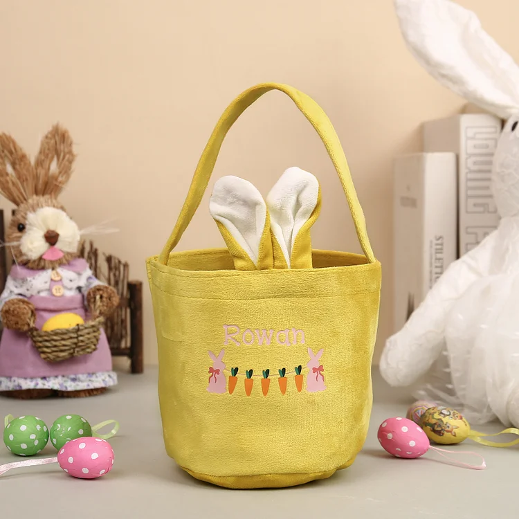 Bunny Tote Bag Personalized Name Bucket Bag White Basket Easter Gifts For Kids