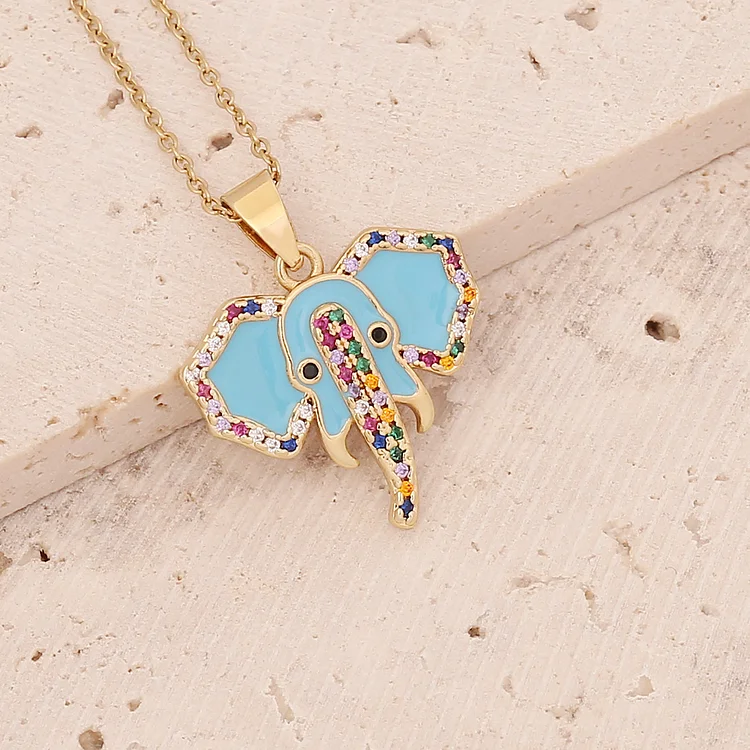 Drip Oil Elephant Pendant Copper Micro-Set Zircon Necklace KERENTILA