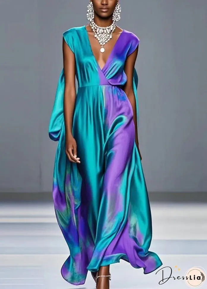Original Design Tie Dye Draping Silk Long Dress Summer