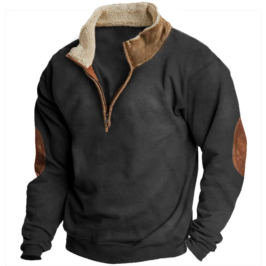 Men's Vintage Fleece Zipper Stand Collar Sweatshirt