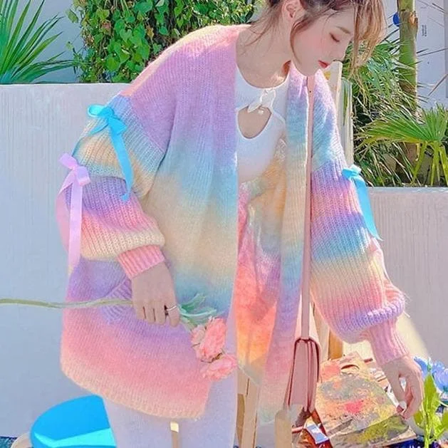 Trendy Fashion Pastel Rainbow Sweater Coat SS1672