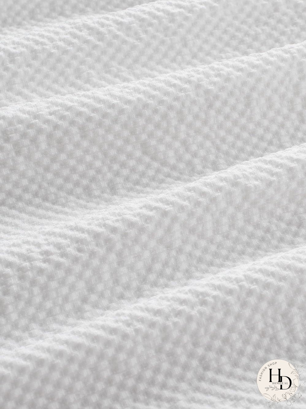 White Waffle Knit Flutter Sleeve Blouse with Notch Neck Detail