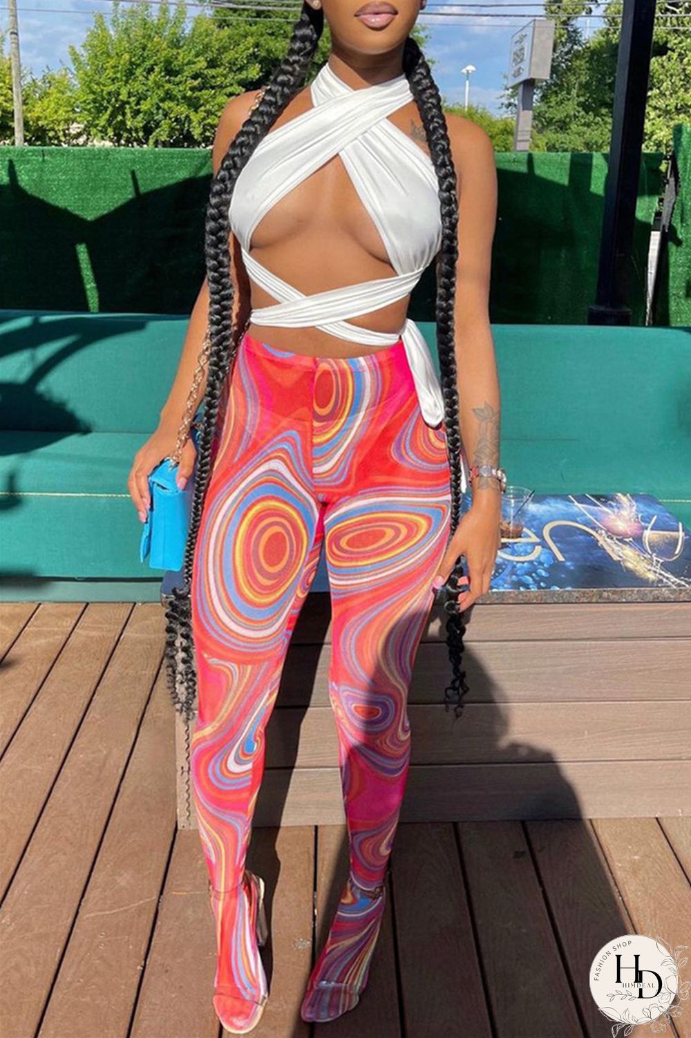 Red Fashion Casual Print Basic Skinny High Waist Pencil Trousers