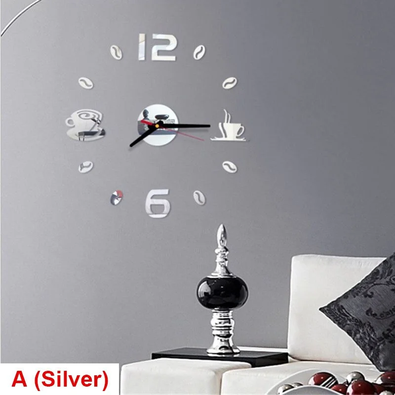 20 Inch Wall Clock Modern Design Round Style Number Coffee Tea Cup Acrylic Wall Clock Stickers for DIY Home Living Room Decors