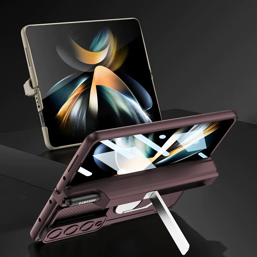 Applicable To Samsung Z Fold 3/4/5Slide Rail Lens Cover Push Window 2-In-1 Ring Holder Folding Phone Case