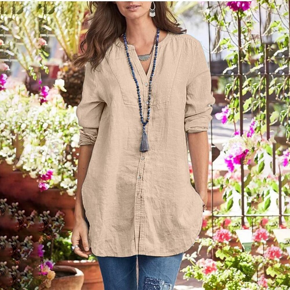 Women Casual V Neck Solid Blouses&Shirts