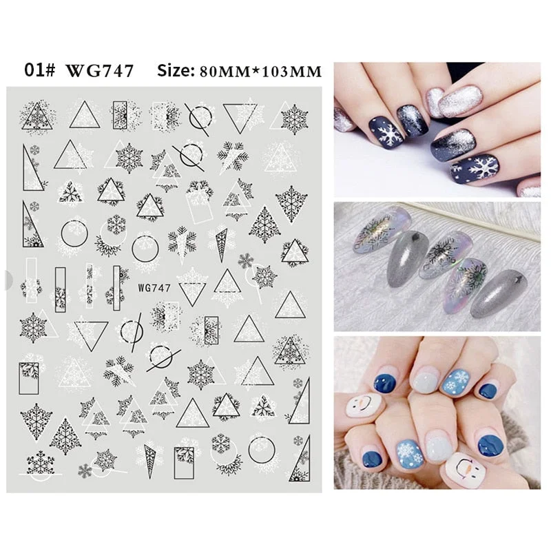 1Pc Christmas 3D Nail Stickers Snowflake Snow Man Elk Transfer Slider Nail Art Decotaion For Winter Sliders Foils Manicures