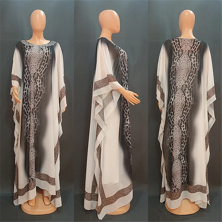 African Americans fashion QFY 2022 African Print Dresses For Women 2 PCS Set Plus Size Chiffon Boubou With Inner Dress Muslim Dubai Abayas Turkey Clothing Ankara Style QueenFunky