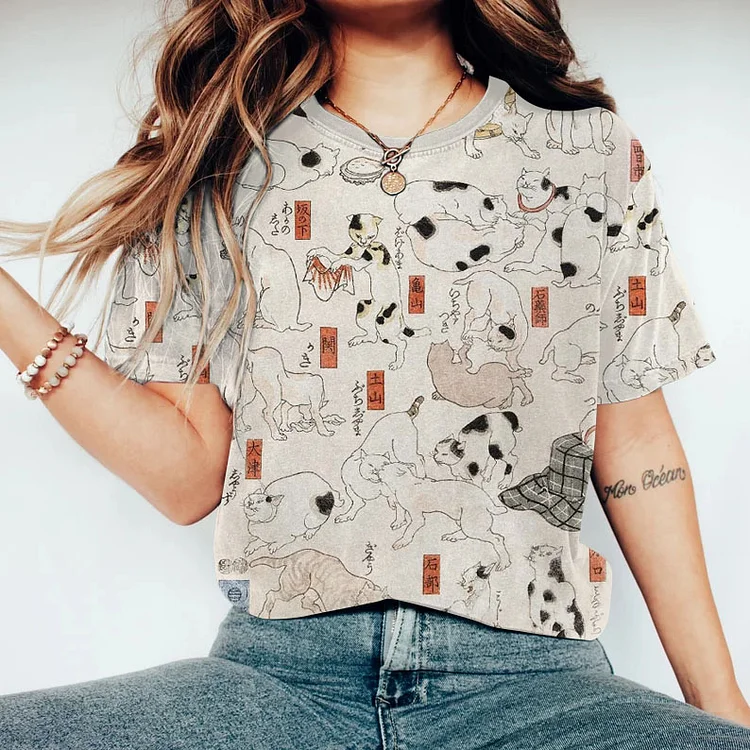 Japanese Cat Art T-Shirt