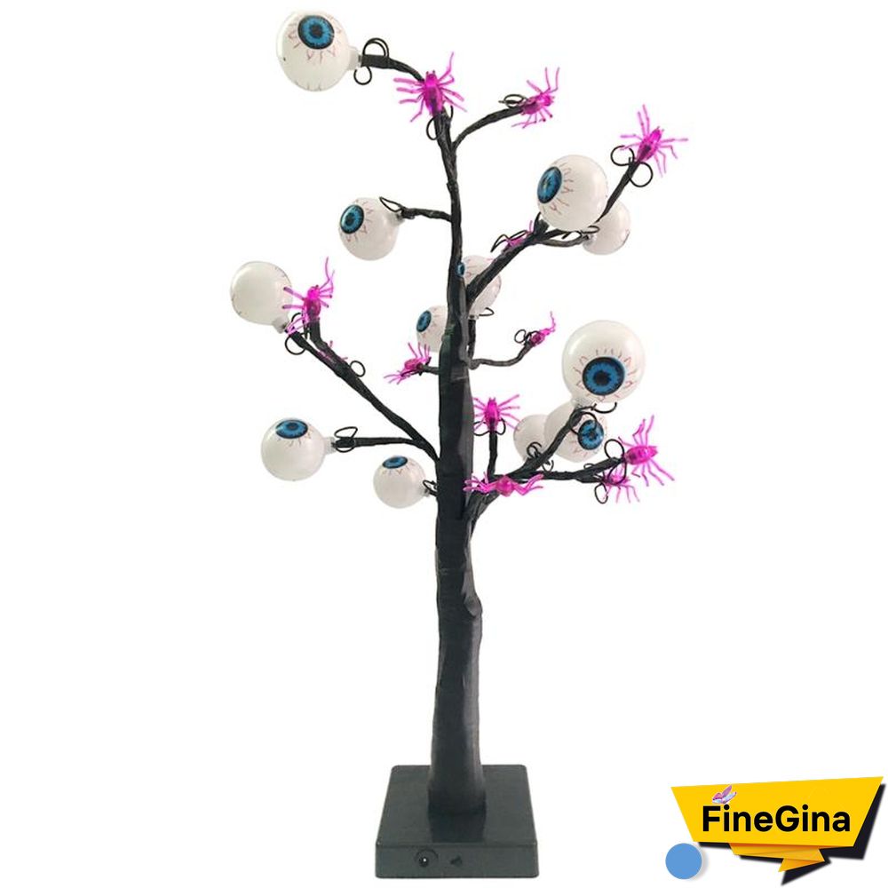 18 Inch Spooky Ghost Eye Spider Tree Light With 24 LED Lights For Halloween Decoration