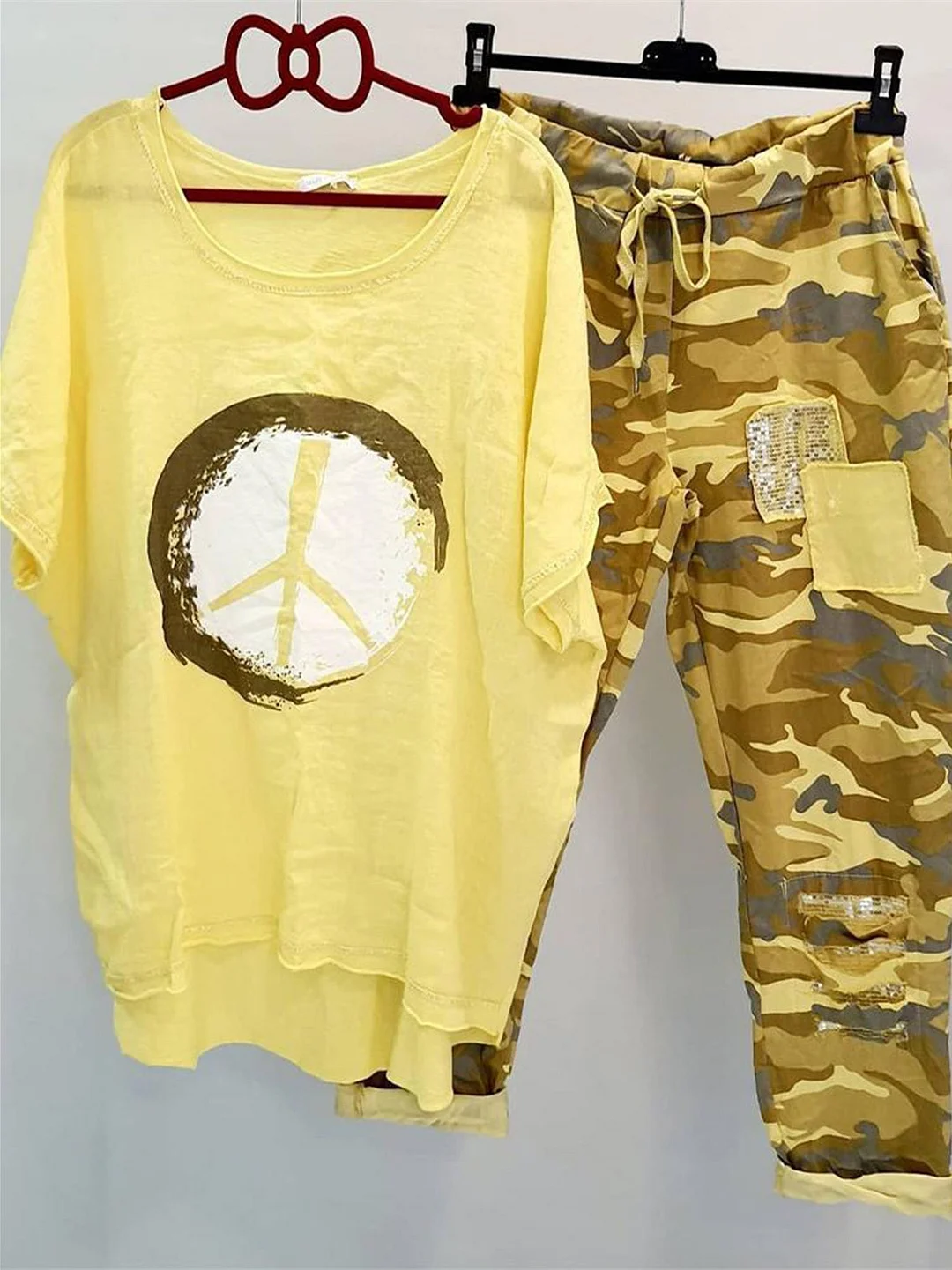 Women's Camouflage Pattern Graphic Printed Scoop Neck Half Sleeve Sets