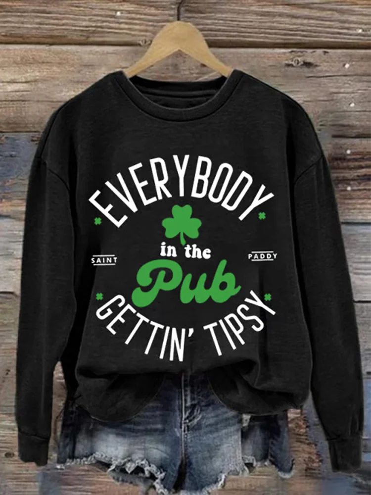 Simpfit Damen-Sweatshirt mit Rundhalsausschnitt und Aufdruck „Everybody In The Pub Getting Tipsy“ zum St. Patrick's Day