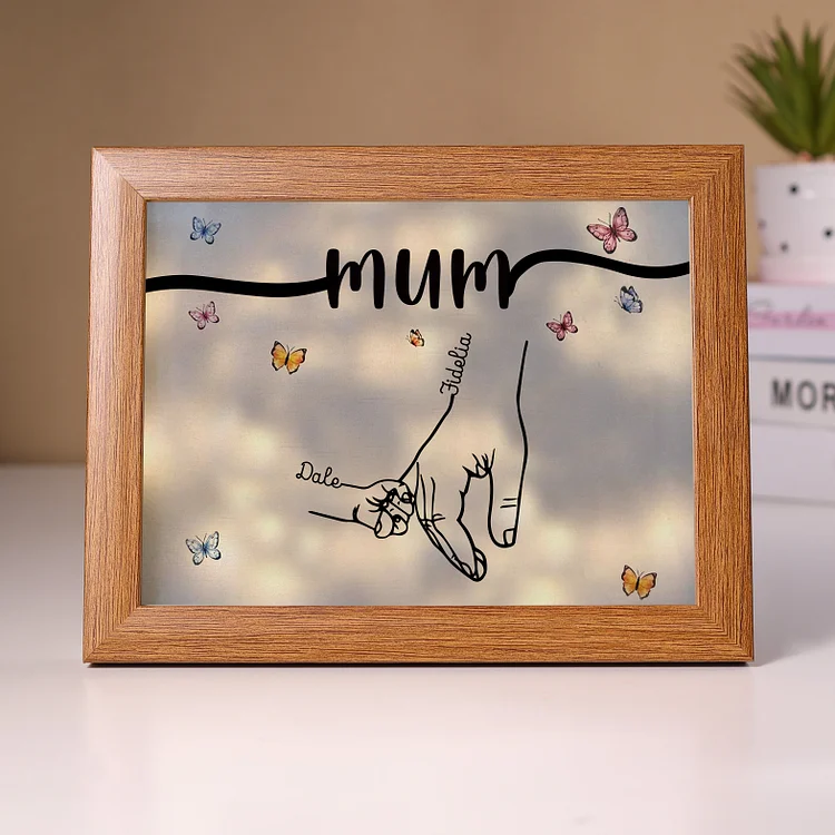 2 Names-Personalized Mum Family Hooking Hands Frame Custom Text LED Night Light Gift For Mum