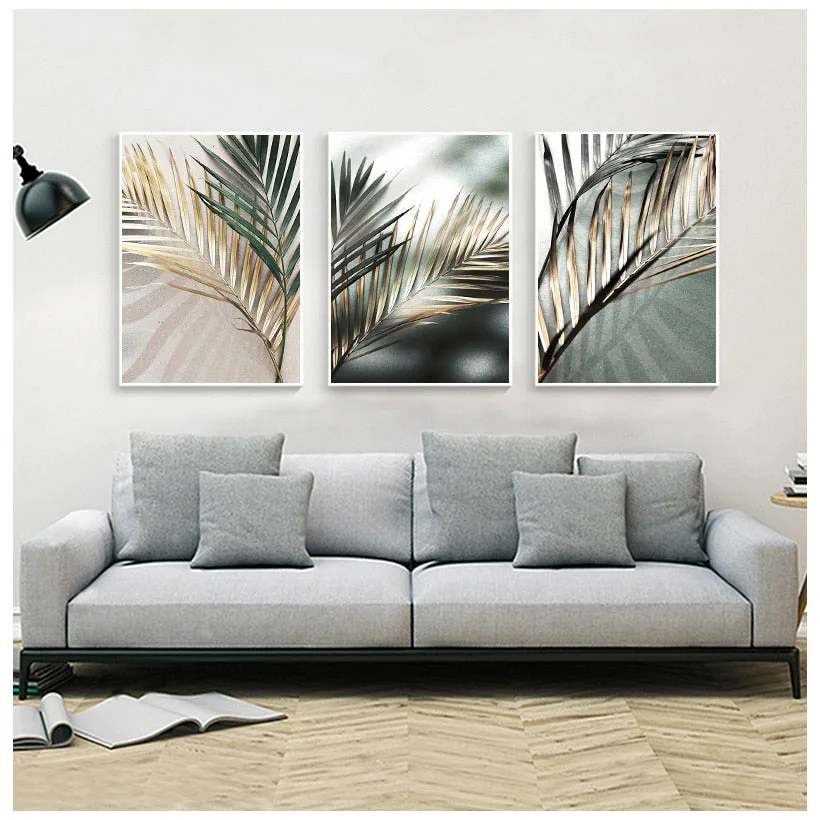 Golden Palm Leaf Plant Canvas Painting Botanical Nordic Wall Art Poster Print Scandinavian Decoration Picture Artwork Home Decor