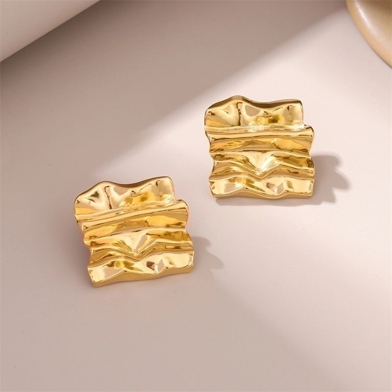 1 Pair Retro Minimalist Irregular Square Plating Stainless Steel 18k Gold Plated Ear Studs