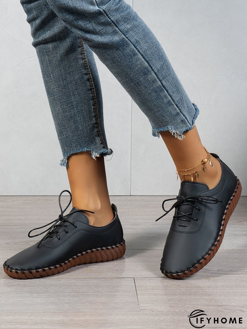 Casual Plain Lace-Up Flat Shoes | IFYHOME