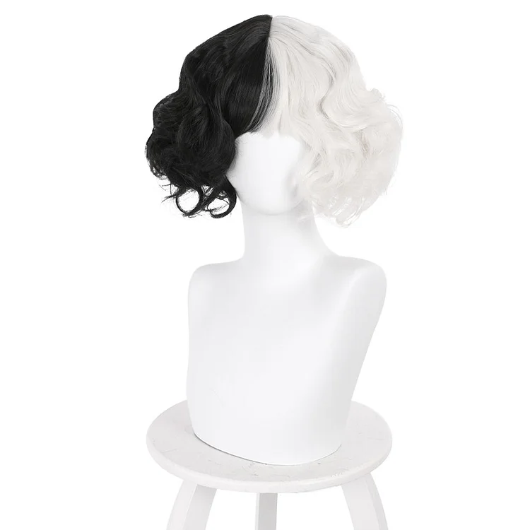 Cruella de Vil Cosplay Wig Heat Resistant Synthetic Hair Carnival Halloween Party Props