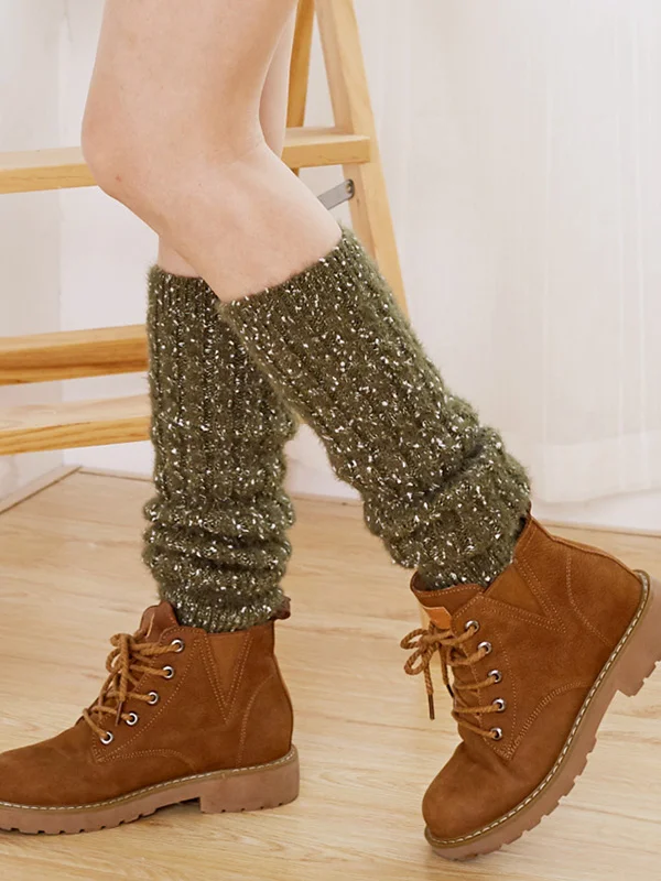 Wool Knitted Dot Twist Leg Warmers Accessories