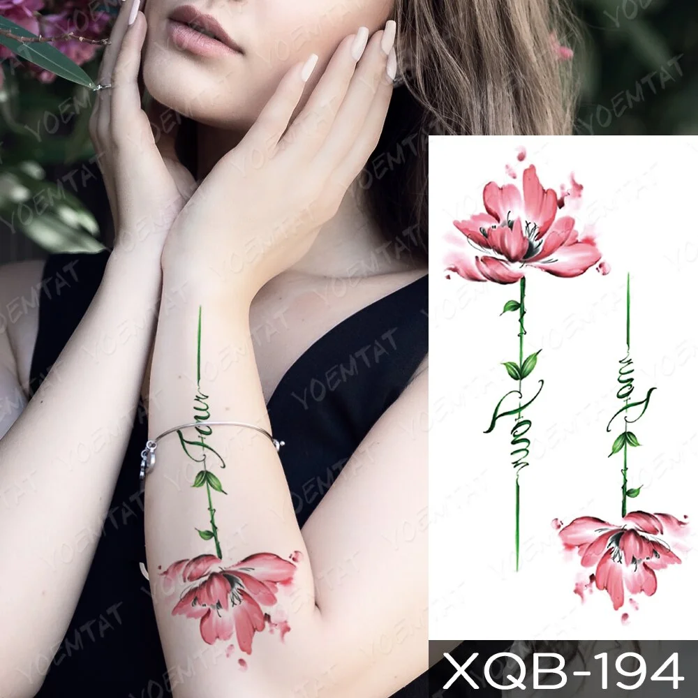 Waterproof Temporary Tattoo Sticker Heart Shaped Diamond Flash Tattoos Rose Flower Lace Body Art Arm Fake Sleeve Tatoo Women