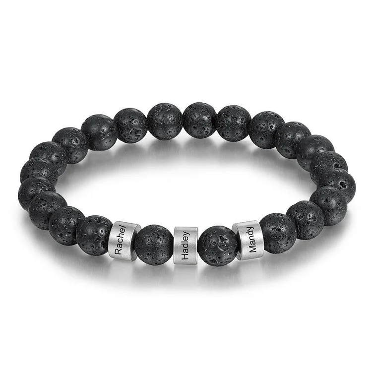 Bracelet 3 First Name Personalized Lava Stone Black Men's Bracelet