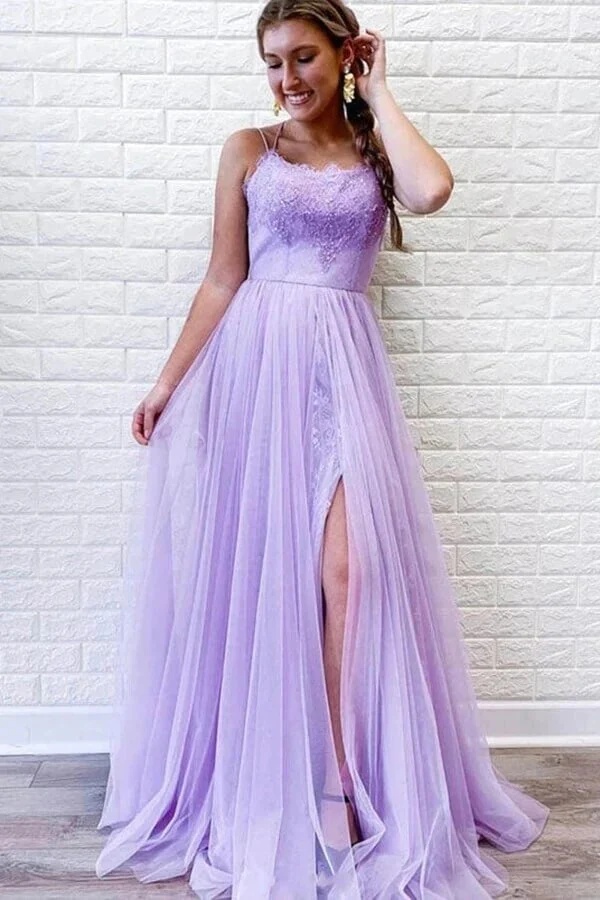 Ovlias Stunning Purple Spaghetti Strap Backless Beaded Evening Dress LY0568