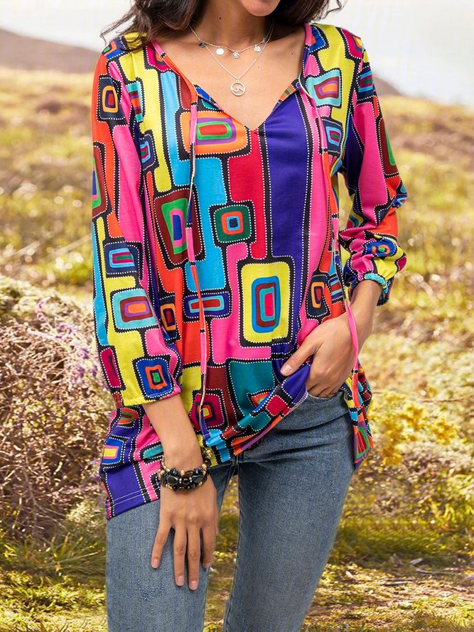 Long Sleeve Crew Neck Abstract Shirts