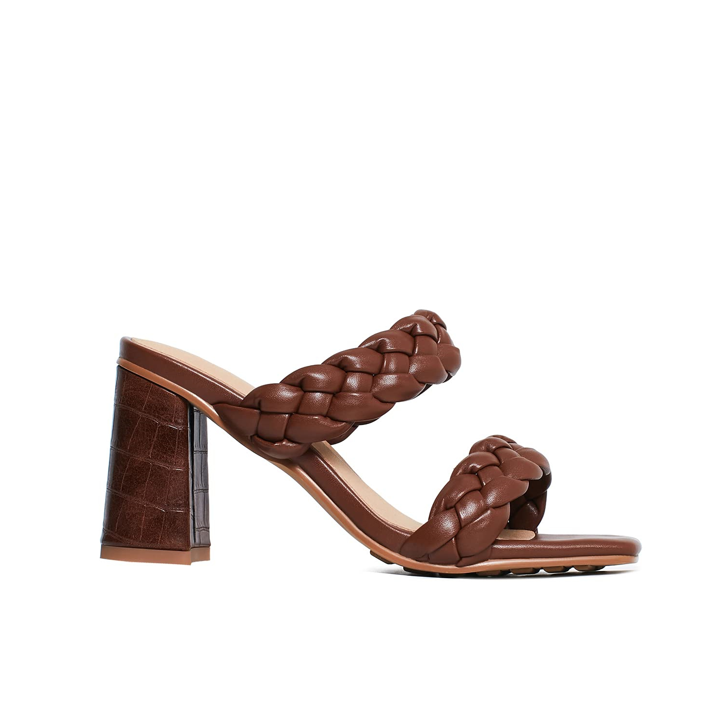 80mm Women's Braided  Square Open Toe Backless Block Double Straps Sandals-vocosishoes
