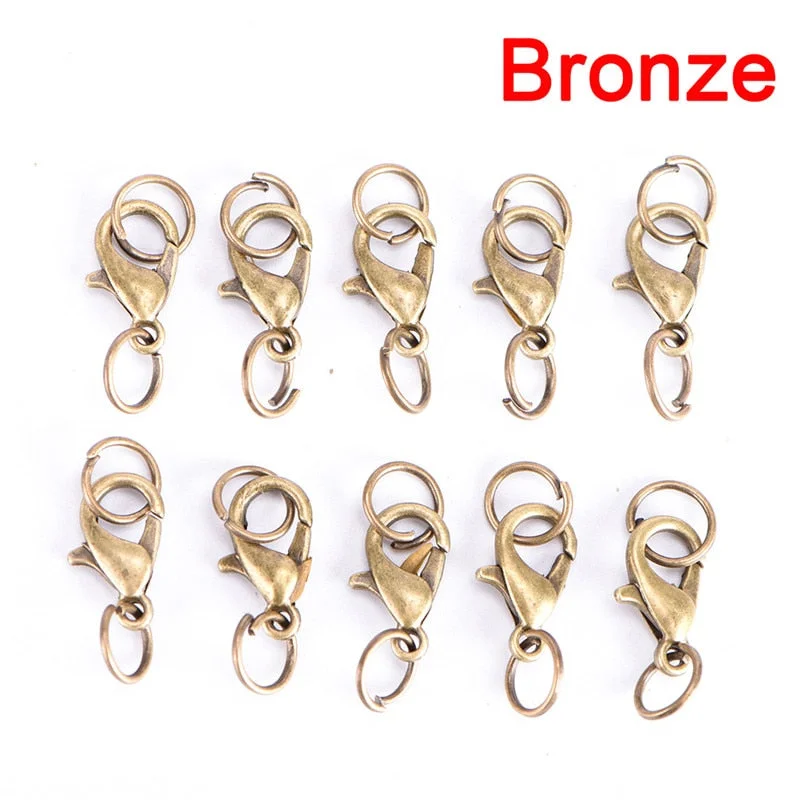 20Pcs Boho Style Lobster Claw Clasps Split Ring Jump Rings Making Hook Beads Crimp End Spring Necklace Snap Chains Connector Set