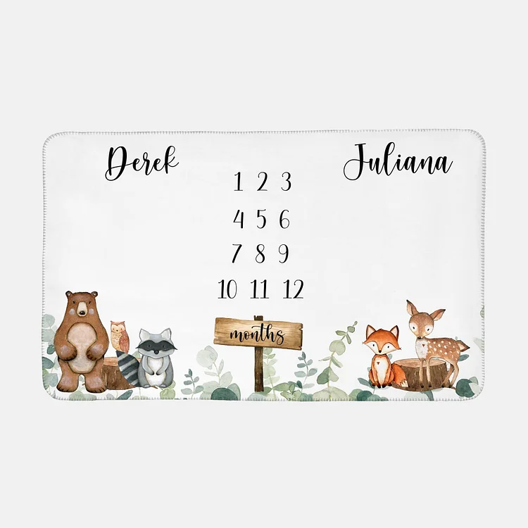 Personalized Woodland Twins Baby Milestone Blanket For Comfort & Unique | BKMS123