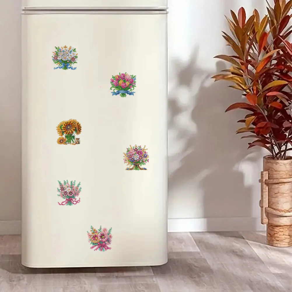 6Pcs Bouquet Diamond Painting Fridge Magnet DIY Diamond Fridge Stickers