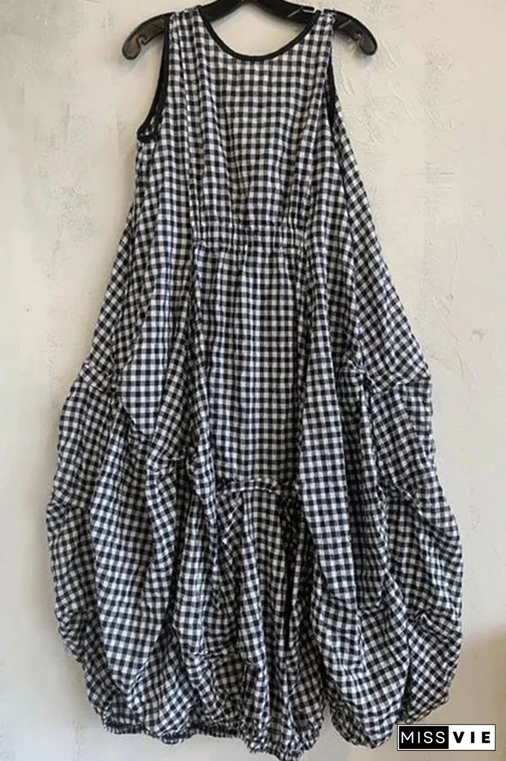 Plaid Print Color-block Paneled Pockets Vintage Midi Dress