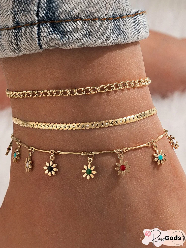 Women Floral Boho All Season Metal Vacation Metal Beach Style Anklet