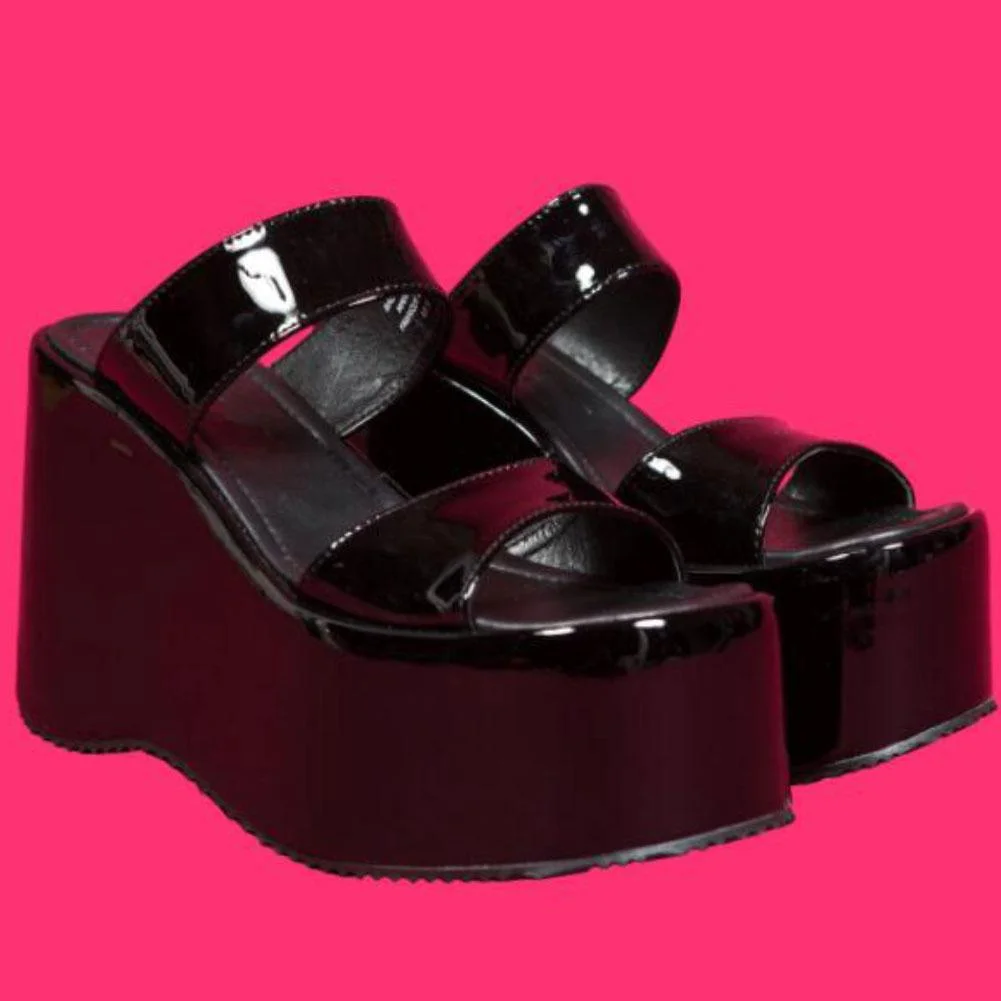 Brand New 2021 High Heels Black Gothic Cosplay Comfortable Walking Wedges Summer Thick Platform Sandals Shoes Woman 1118