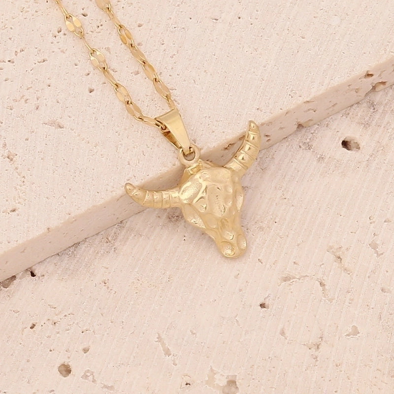 Fashion Portrait Geometric Owl Stainless Steel Plating Inlaid Zircon 18K Gold Plated No Inlaid Pendant Necklace